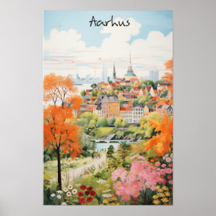 Póster Pintura estética de viaje ciudad Aarhus Dinamarca
