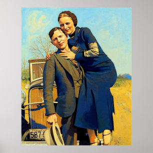 Póster Pintura Falsa Bonnie Parker Clyde Barrow 1933