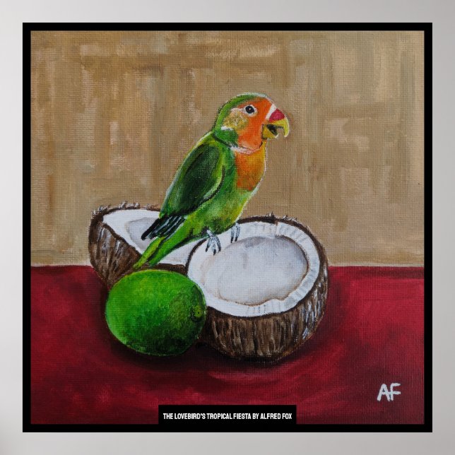Póster Pintura Fiesta Tropical de Lovebird de Alfred Fox (Frente)