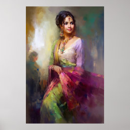 Póster Pintura figurativa contemporánea Chica india