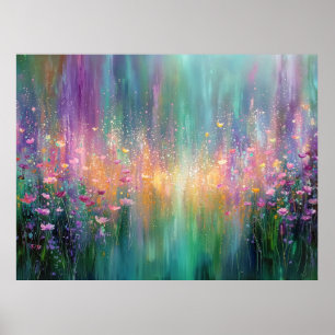 Póster Pintura floral abstracta con colores vibrantes