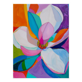 Póster Pintura floral abstracta y vibrante de magnolia