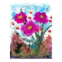 Pintura floral botánica de flores rosadas abstract