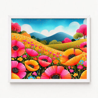 Póster Pintura floral de amapolas californianas naranja r