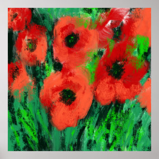 Póster Pintura floral de amapolas rojas abstractas