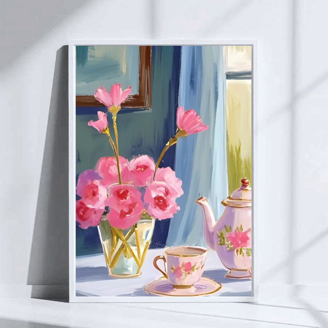 Póster Pintura floral de flores rosadas de té (Subido por el creador)