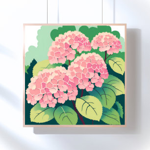 Póster Pintura floral de Hortensia Rosa