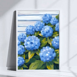 Póster Pintura floral de hortensias azules arbustos