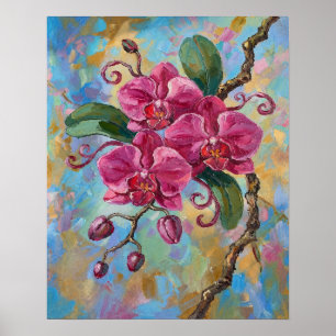 Póster Pintura floral de orquídea rosa