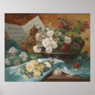 Póster Pintura floral de rosas de estilo vintage elegante