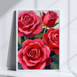 Póster Pintura floral de rosas rojas