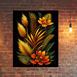 Póster Pintura floral Naranja tropical