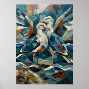 Póster Pintura geométrica abstracta de gaviota costera de