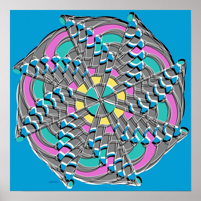 Póster Pintura geométrica de barrido colorida sobre azul (Frente)