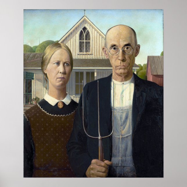 Póster Pintura gótica estadounidense de Grant Wood (Frente)