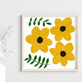 Póster Pintura Gráfica de Flores Modernas Amarillas en Ne