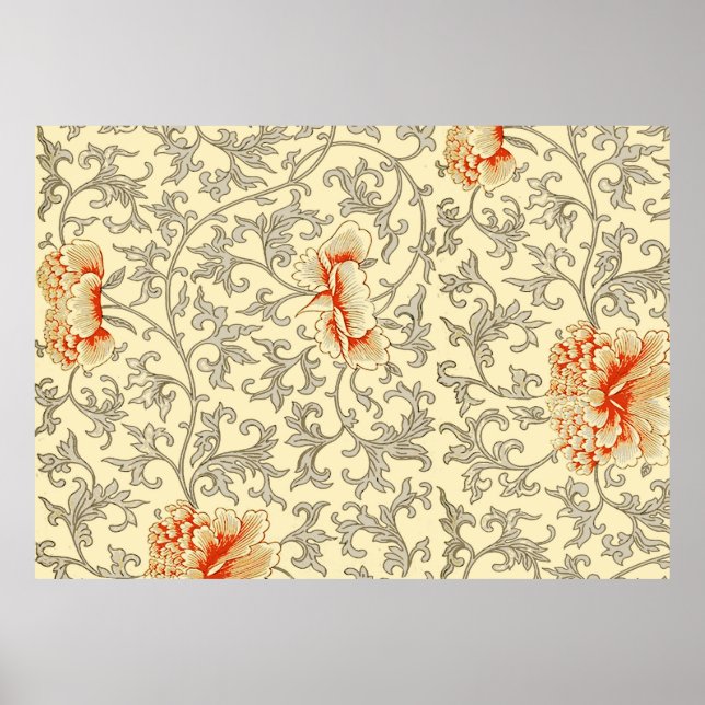 Póster Pintura gris rosado de época floral botánica (Frente)