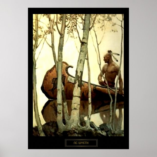 Póster Pintura histórica de NC Wyeth Indian Canoe #2 (Frente)