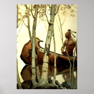 Póster Pintura histórica de NC Wyeth Indian Canoe #2