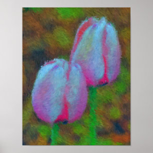 Póster Pintura impresionista con flores de tulipanes rosa