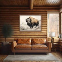Pintura impresionista de Bison in Woods - Poster d