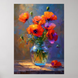 Póster Pintura impresionista de flores de amapola en jarr