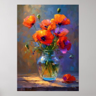 Póster Pintura impresionista de flores de amapola en jarr