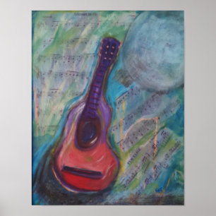 Póster Pintura impresionista de la guitarra