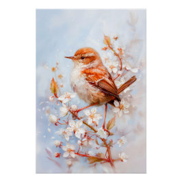 Póster Pintura impresionista de un chochín en el bosque