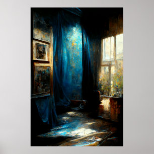 Póster Pintura inspirada en el jazz azul y sentimental