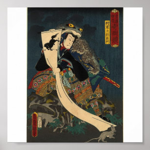 Póster Pintura japonesa antigua, samurai con el sapo