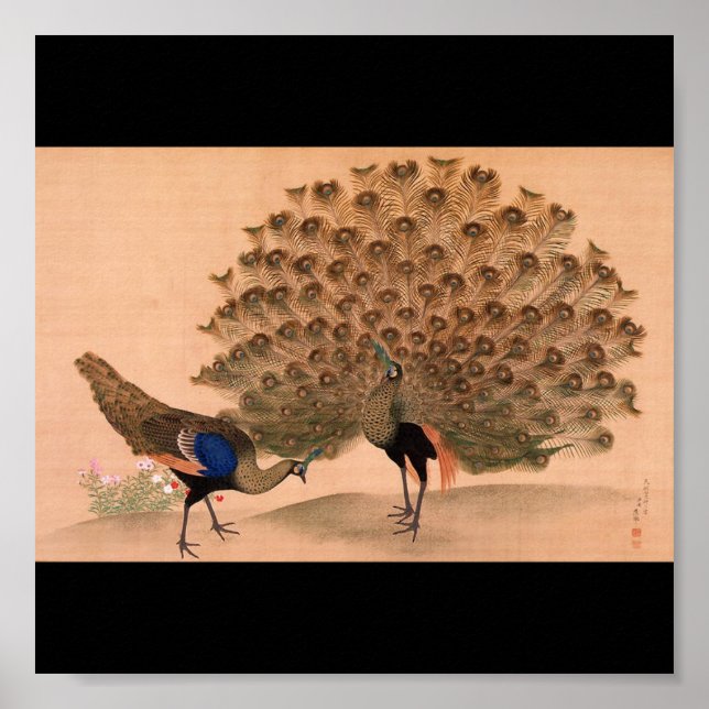Póster Pintura japonesa c. Peacock de 1781 (Frente)
