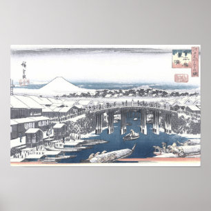 Póster Pintura japonesa del invierno del puente de Nihon,