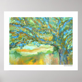 Póster Pintura moderna de paisaje de árbol verde azul tea