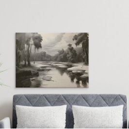 Póster Pintura moderna de paisajes blancos y negros