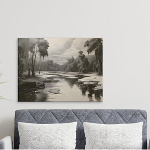 Póster Pintura moderna de paisajes blancos y negros