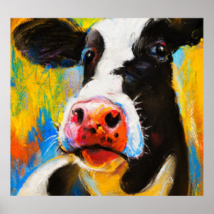 Póster Pintura moderna de retrato de vaca pastel