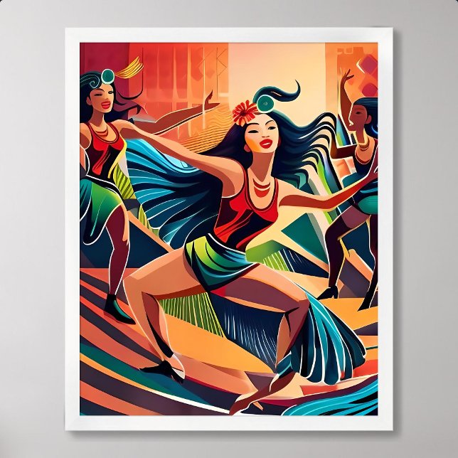 Póster Pintura naval: Celebración de baile en las calles  (Carnaval Painting: Dance Celebrate in Rio Streets)
