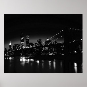 Póster Pintura nocturna en Nueva York en blanco y negro