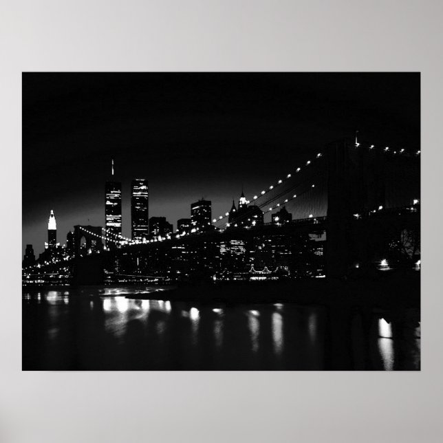 Póster Pintura nocturna en Nueva York en blanco y negro (Frente)
