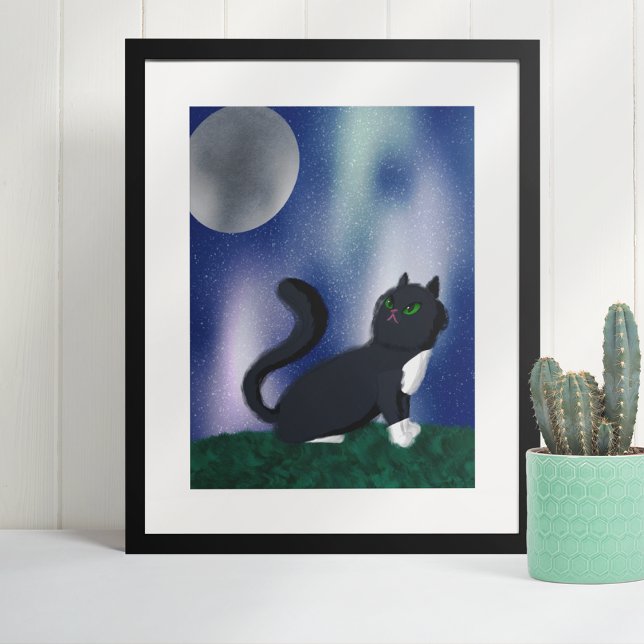 Póster Pintura nocturna estrellada de gato negro (Subido por el creador)