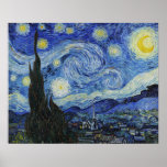 Póster Pintura nocturna Van Gogh Starry<br><div class="desc">Vincent Van Gogh (30 de marzo de 1853 a 29 de julio de 1890) fue un influyente pintor holandés posimpresionista. Este cuadro es Noche estrellada.</div>