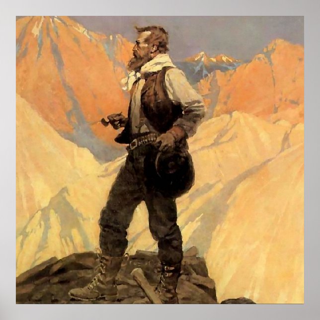 Póster Pintura occidental de N C Wyeth "El Prospector" (Frente)