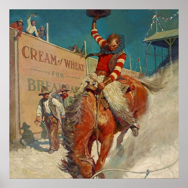 Póster Pintura occidental de N C Wyeth “El Rodeo” (Frente)