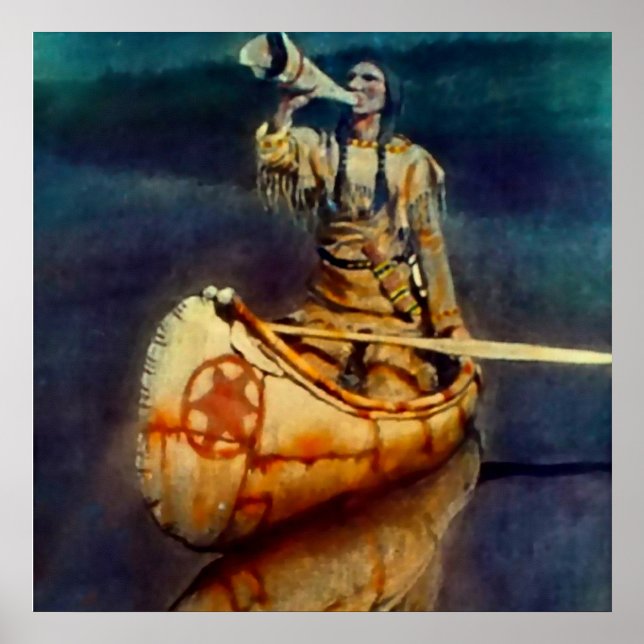 Póster Pintura occidental de N C Wyeth "La llamada de alc (Frente)