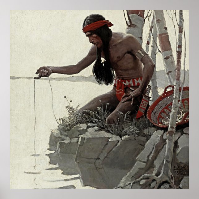 Póster Pintura occidental de NC Wyeth “Fishing” (Frente)