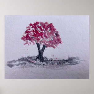 Póster Pintura original de Cherry Blossom Tree Watercolor