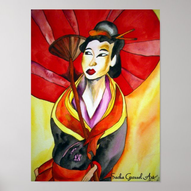 Póster Pintura original de color Geisha (Frente)