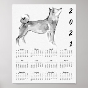 Póster Pintura original de Shiba Inu 1 Calendario Poster 