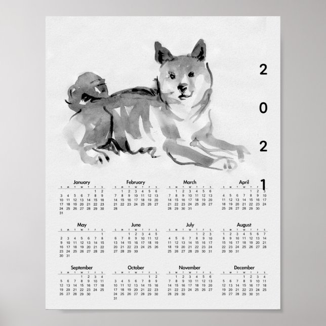 Póster Pintura original de Shiba Inu 2 Poster del calenda (Frente)
